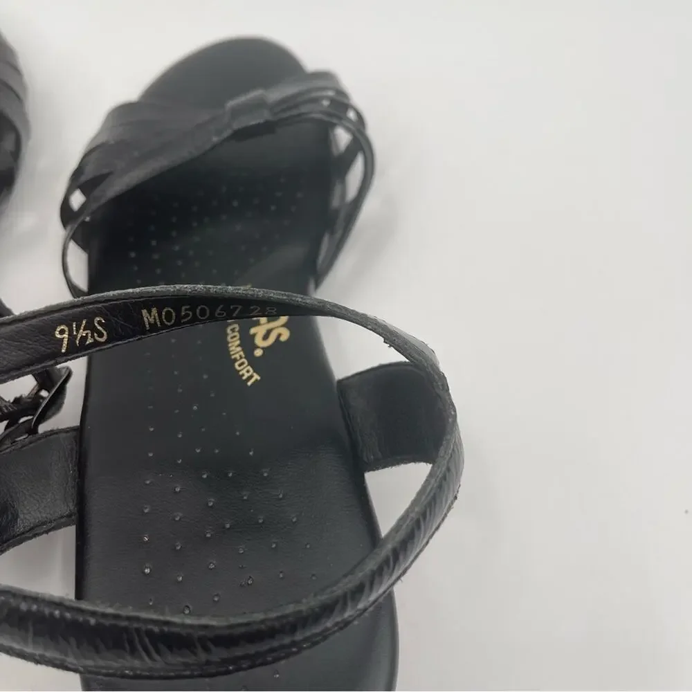 SAS Sandals 9.5 SLIM Strippy Quarter Strap Wedge Black Patent Leather 9.5 SLIM